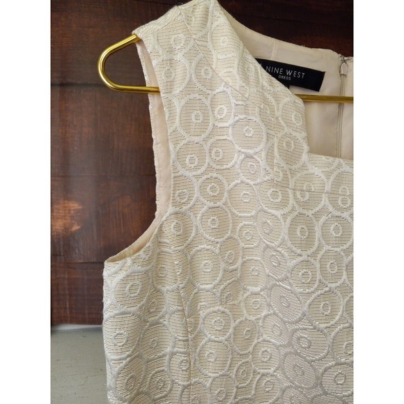 Nine West Ivory/gold Sheath Sleeveless Square Neck Dress W/pockets  Size 10 - Picture 4 of 16